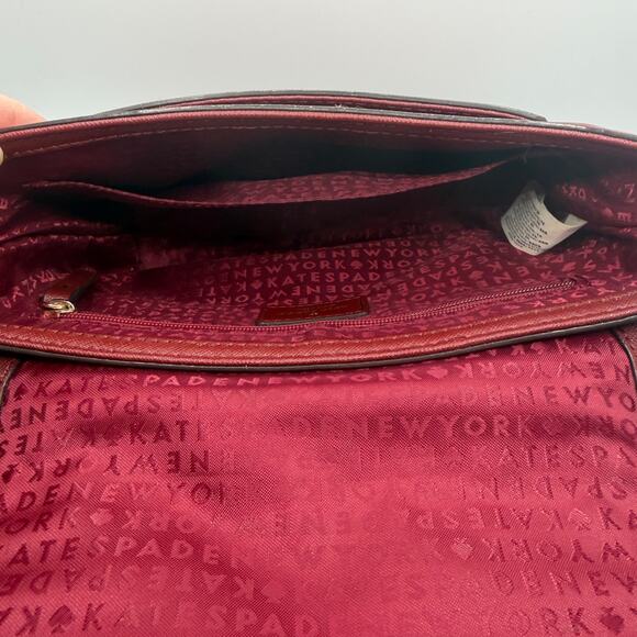 Kate Spade New York Crossbody Bag Burgundy Leather Purse Flap Shoulder Bag - Picture 11 of 14